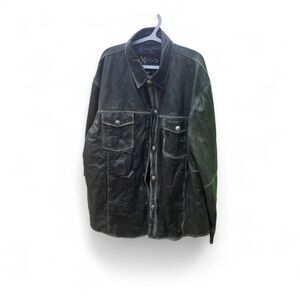 Elementz Men’s Genuine Leather Shirt Jacket – Black Button Front – Size 3X